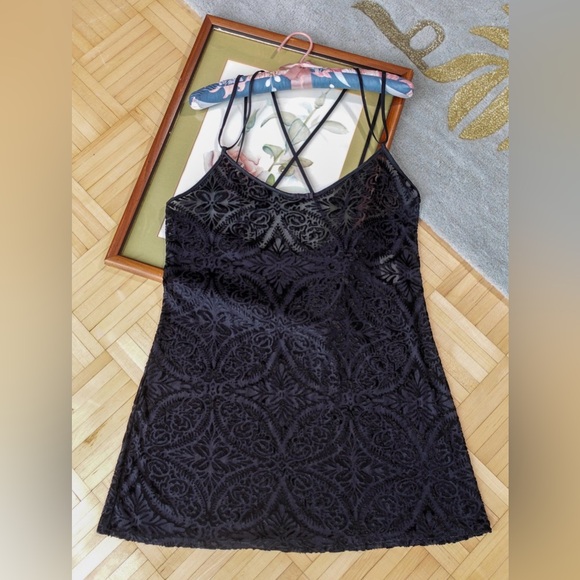 Vintage tuxedo black velvet jacquard print sheer slip dress - Picture 3 of 5